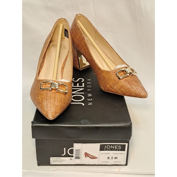 NEW Jones New York Candyn Cognac Raffia Pointed Toe 2.5" Block Heel Size 8.5M - Picture 1 of 13